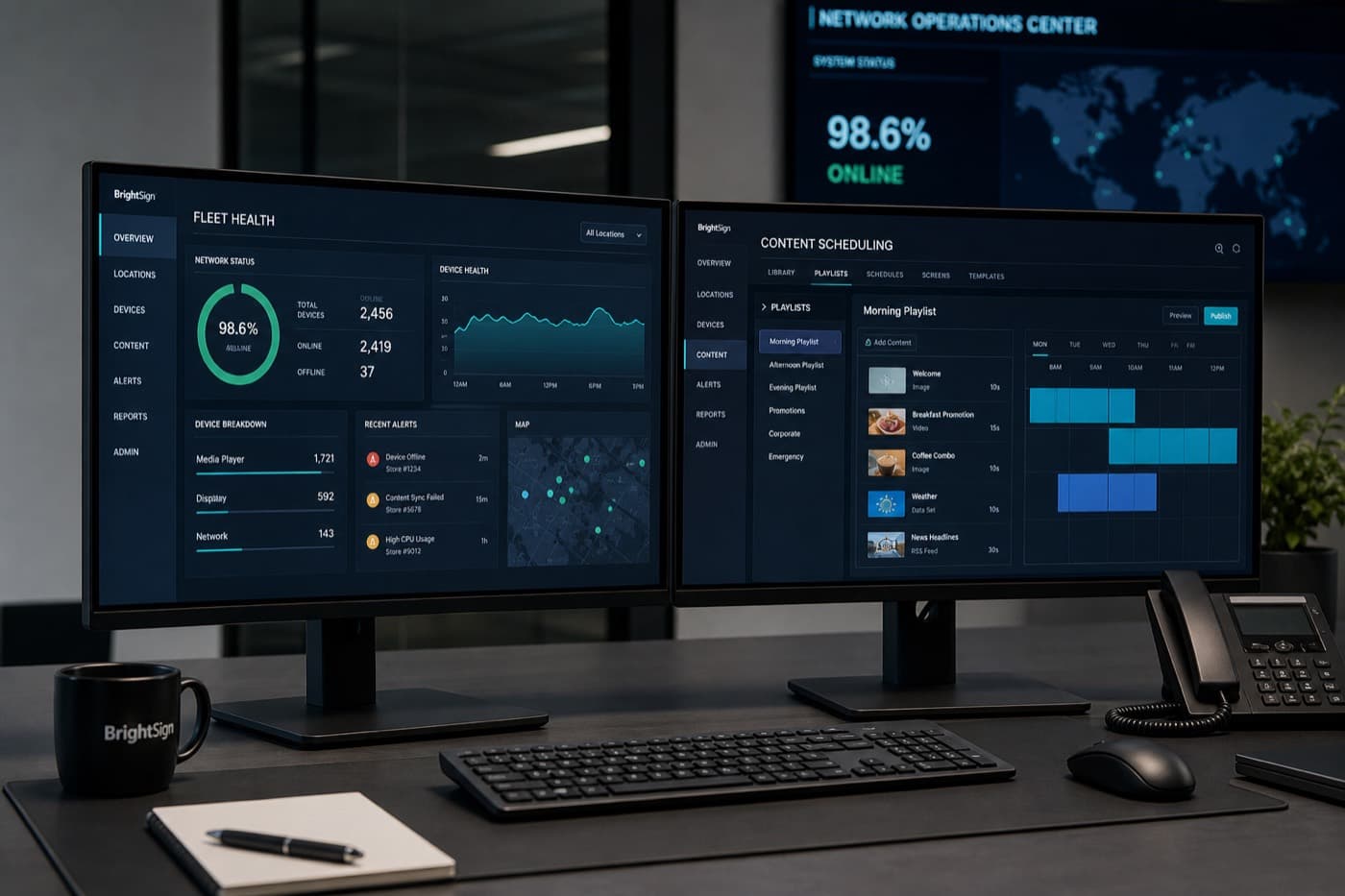Retail operations backend with fleet health and content scheduling dashboards